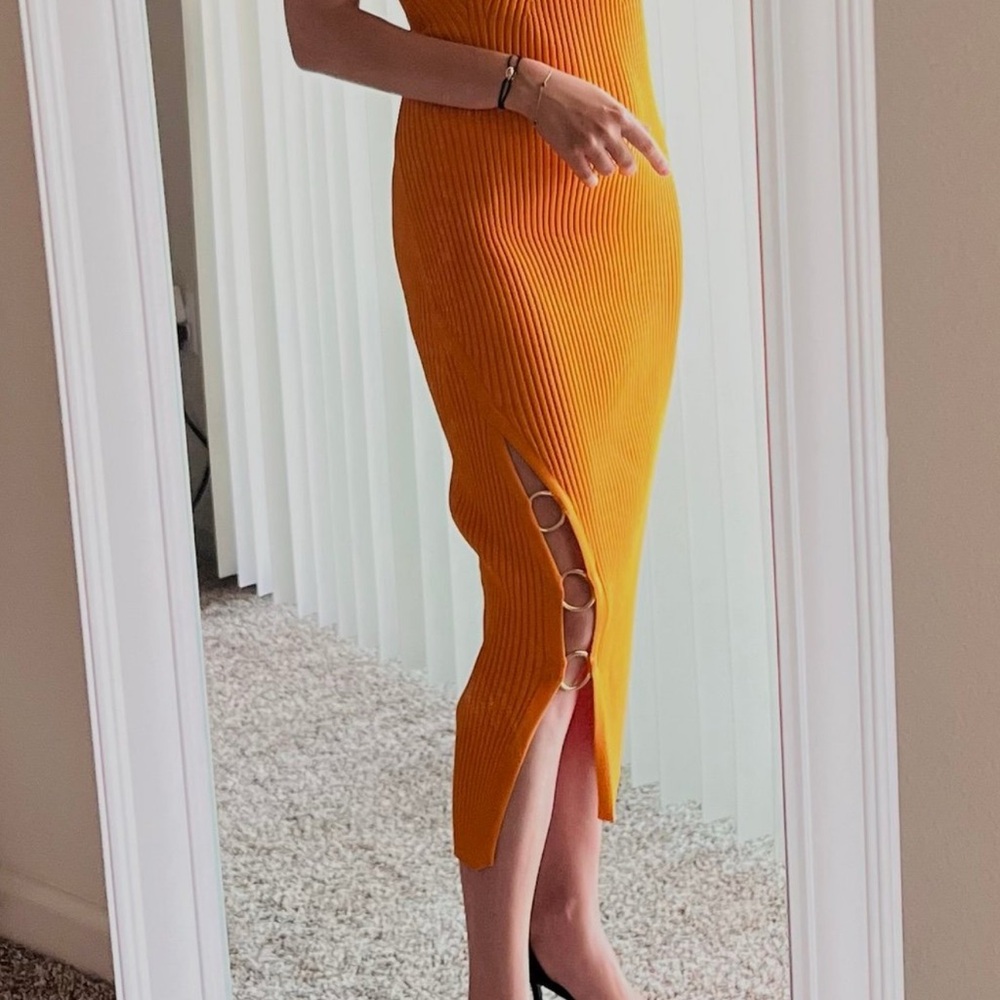 House of Harlow 1960 Orange Halter Slit Midi Dress